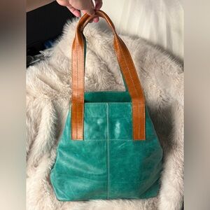 Leather Teal and Tan Shoulder Bag